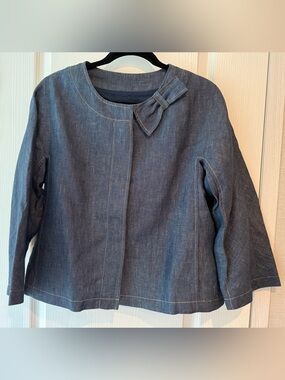Talbots Dark Blue Denim Jacket with Bow Collar